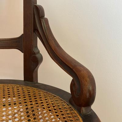 LOT 68L: Pair Of Antique Cane Chair w/ 1 Drawer 1 Door End Table