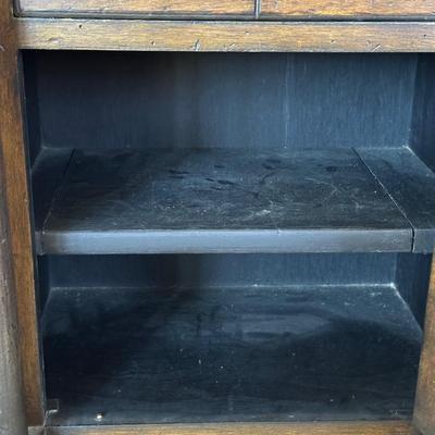 LOT 68L: Pair Of Antique Cane Chair w/ 1 Drawer 1 Door End Table