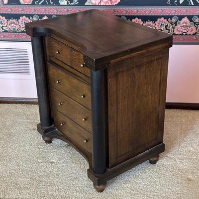 LOT 68L: Pair Of Antique Cane Chair w/ 1 Drawer 1 Door End Table