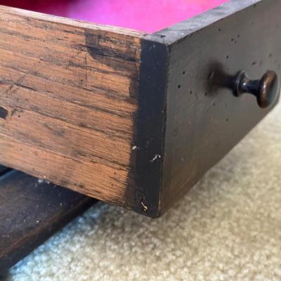 LOT 70L: Two Antique Wooden Foot Stools & Side Table w/ Drawer