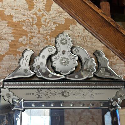 LOT 74H: Mid Century Etched and Beveled Venetian Mirror Circa 1950’s