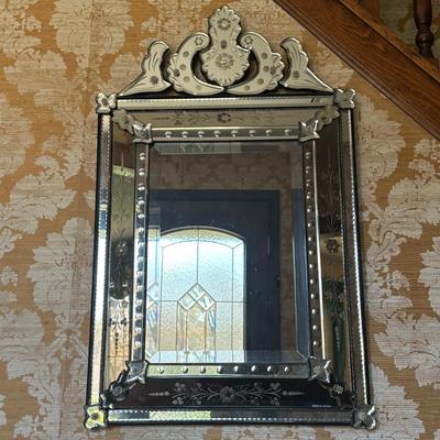 LOT 74H: Mid Century Etched and Beveled Venetian Mirror Circa 1950’s