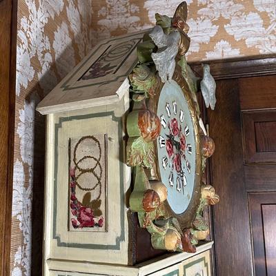 LOT 75H: Vintage Hand Painted & Carved German Style Grandfather Clock Cabinet Only