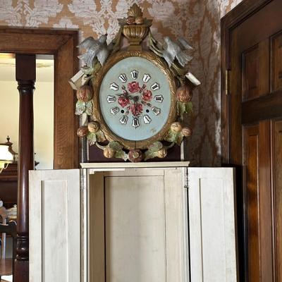 LOT 75H: Vintage Hand Painted & Carved German Style Grandfather Clock Cabinet Only