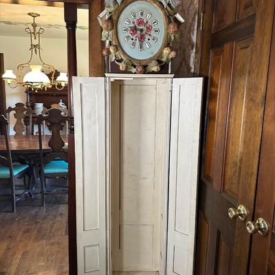 LOT 75H: Vintage Hand Painted & Carved German Style Grandfather Clock Cabinet Only