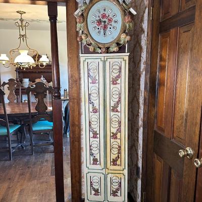 LOT 75H: Vintage Hand Painted & Carved German Style Grandfather Clock Cabinet Only