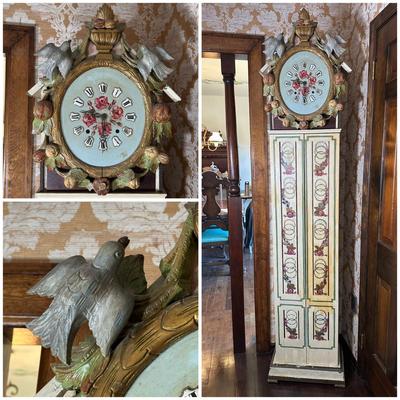 LOT 75H: Vintage Hand Painted & Carved German Style Grandfather Clock Cabinet Only