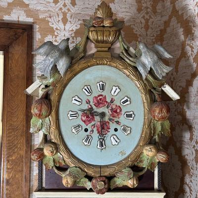 LOT 75H: Vintage Hand Painted & Carved German Style Grandfather Clock Cabinet Only