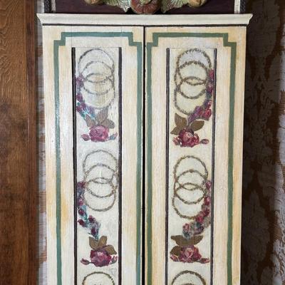 LOT 75H: Vintage Hand Painted & Carved German Style Grandfather Clock Cabinet Only