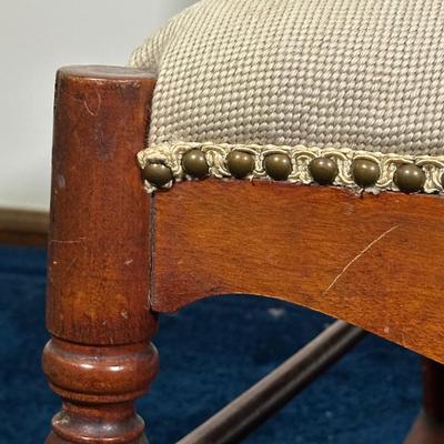 LOT 79A: Antique Wooden Needle Point Hand Embroidered Seat Cushion Rocking Chair
