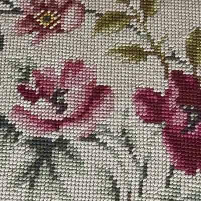 LOT 79A: Antique Wooden Needle Point Hand Embroidered Seat Cushion Rocking Chair