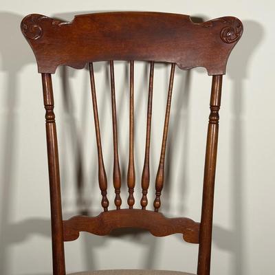 LOT 79A: Antique Wooden Needle Point Hand Embroidered Seat Cushion Rocking Chair