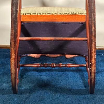 LOT 79A: Antique Wooden Needle Point Hand Embroidered Seat Cushion Rocking Chair