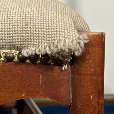 LOT 79A: Antique Wooden Needle Point Hand Embroidered Seat Cushion Rocking Chair