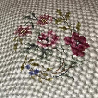 LOT 79A: Antique Wooden Needle Point Hand Embroidered Seat Cushion Rocking Chair