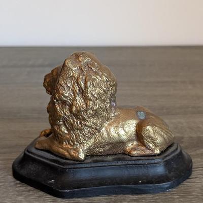 LOT 81K: Vintage Bronze/Brass Metal Desk Items, Lion Paperweight, Lady Justice Pen Holder & Love Of Money, Inc. USMC Bottle Opener