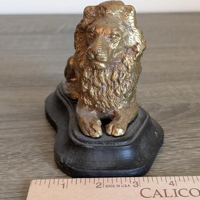 LOT 81K: Vintage Bronze/Brass Metal Desk Items, Lion Paperweight, Lady Justice Pen Holder & Love Of Money, Inc. USMC Bottle Opener