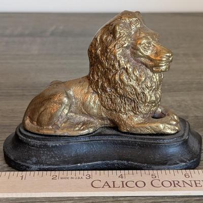 LOT 81K: Vintage Bronze/Brass Metal Desk Items, Lion Paperweight, Lady Justice Pen Holder & Love Of Money, Inc. USMC Bottle Opener