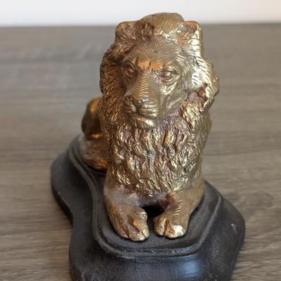 LOT 81K: Vintage Bronze/Brass Metal Desk Items, Lion Paperweight, Lady Justice Pen Holder & Love Of Money, Inc. USMC Bottle Opener