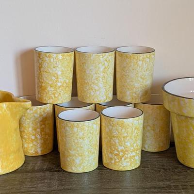 LOT 83K: Vintage Stangl Town & Country Yellow Pitcher Set With Flower Pot