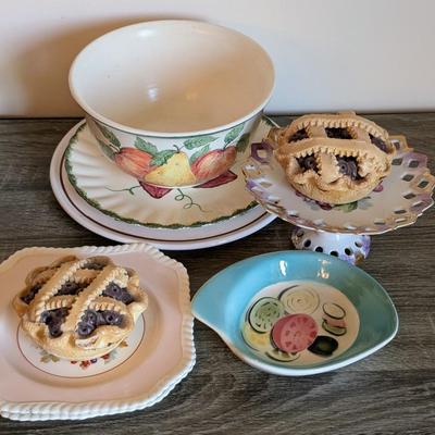 LOT 85K: Vintage Mixed Pieces, Some Signed/Stamped, Stoneware Plates, Bowls, MC Hand Painted Serving Dish, Johnson Brothers Plates,...
