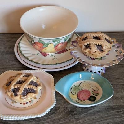 LOT 85K: Vintage Mixed Pieces, Some Signed/Stamped, Stoneware Plates, Bowls, MC Hand Painted Serving Dish, Johnson Brothers Plates,...