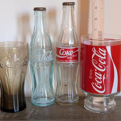 LOT 86K: Vintage Coca Cola Original Bottles With Coca Cola Glasses