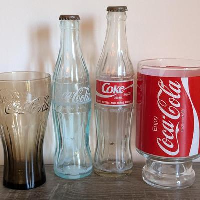 LOT 86K: Vintage Coca Cola Original Bottles With Coca Cola Glasses