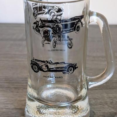 LOT 87K: Vintage Pitcher With Beer Glass Set Designed With Ford, Chevrolet, Buick & Packard Cars