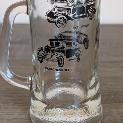 LOT 87K: Vintage Pitcher With Beer Glass Set Designed With Ford, Chevrolet, Buick & Packard Cars