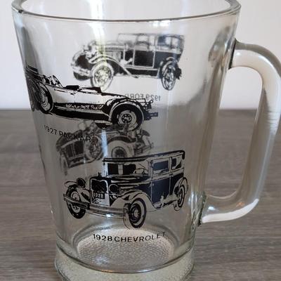 LOT 87K: Vintage Pitcher With Beer Glass Set Designed With Ford, Chevrolet, Buick & Packard Cars