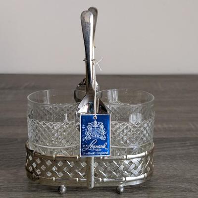 LOT 96K: Antique/Vintage Set Of 6 Metal & Glass Mugs, Silver Plated Leonard Condiment Caddy With Cut Crystal Glasses, 2 Spoons &...
