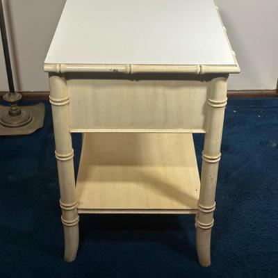 LOT 121A: Thomasville Allegro Faux Bamboo Nightstand & Brass Floor Lamp Circa 1960’s