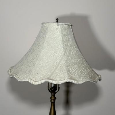 LOT 121A: Thomasville Allegro Faux Bamboo Nightstand & Brass Floor Lamp Circa 1960’s