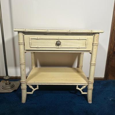LOT 121A: Thomasville Allegro Faux Bamboo Nightstand & Brass Floor Lamp Circa 1960’s