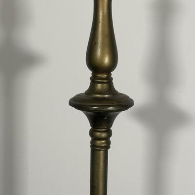 LOT 121A: Thomasville Allegro Faux Bamboo Nightstand & Brass Floor Lamp Circa 1960’s