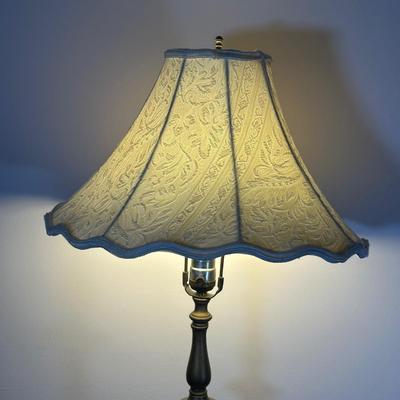 LOT 121A: Thomasville Allegro Faux Bamboo Nightstand & Brass Floor Lamp Circa 1960’s
