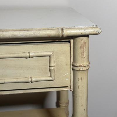 LOT 121A: Thomasville Allegro Faux Bamboo Nightstand & Brass Floor Lamp Circa 1960’s