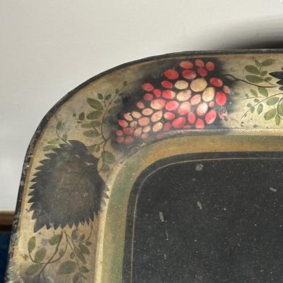 LOT 122A: Vintage Folding Toleware Tray Table w/ Wheels