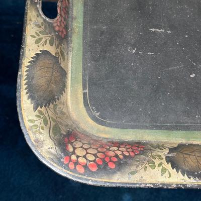 LOT 122A: Vintage Folding Toleware Tray Table w/ Wheels