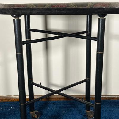 LOT 122A: Vintage Folding Toleware Tray Table w/ Wheels