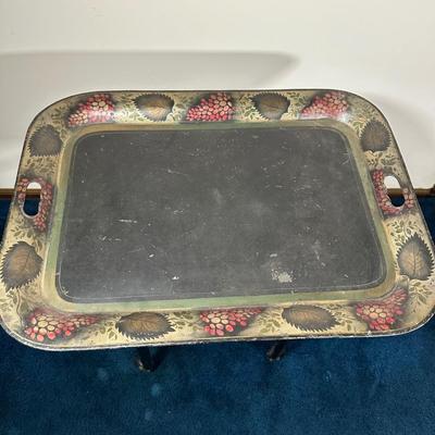 LOT 122A: Vintage Folding Toleware Tray Table w/ Wheels
