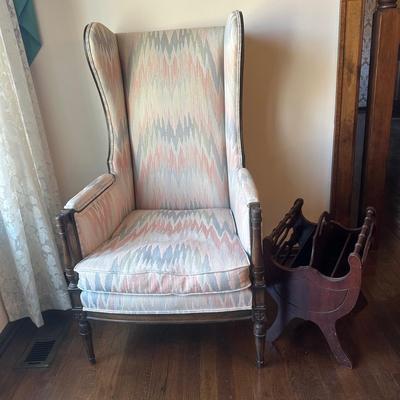 LOT 124H: Vintage Wingback Lounge Chair w/ Magazine Rack