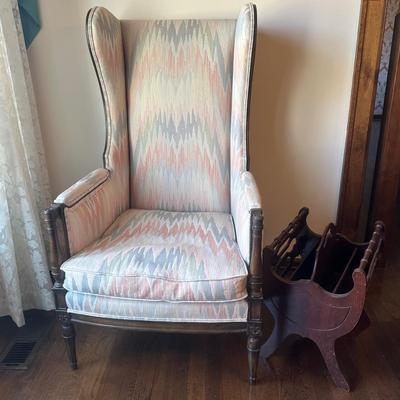 LOT 124H: Vintage Wingback Lounge Chair w/ Magazine Rack