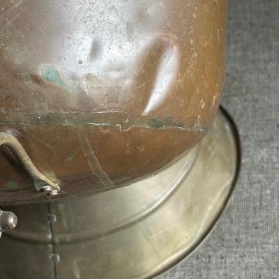 LOT 131F: Antique 19th Century Chinese Bronze Ornate Cauldron Pot Planter w/ Tripod Base, Vintage Copper Coal Bucket & Fireplace Bellows