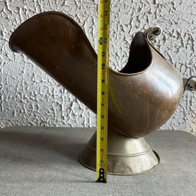 LOT 131F: Antique 19th Century Chinese Bronze Ornate Cauldron Pot Planter w/ Tripod Base, Vintage Copper Coal Bucket & Fireplace Bellows