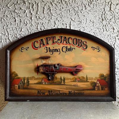 LOT 133F: Vintage Capt. Jacobs Flying Club Aviation 3D Painting Sign Circa 1960’s