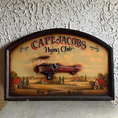 LOT 133F: Vintage Capt. Jacobs Flying Club Aviation 3D Painting Sign Circa 1960’s