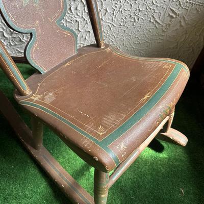 LOT 136F: Antique Hand Painted Wooden Rocking Chair