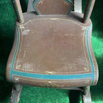 LOT 136F: Antique Hand Painted Wooden Rocking Chair